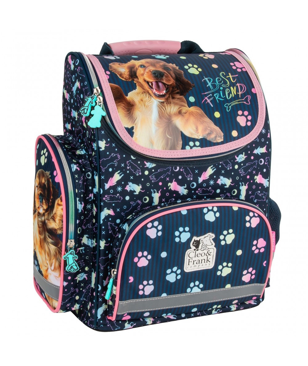 Granatowy tornister z pieskiem