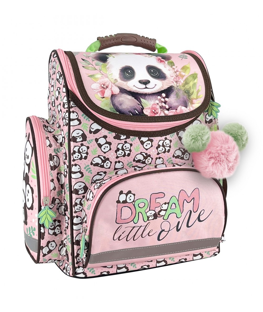 Lekki tornister r&oacute;żowy PANDA z roślinnością
