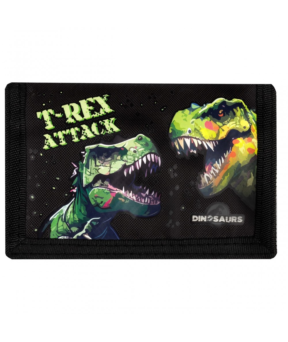 czarny portfel z dinozaurem
