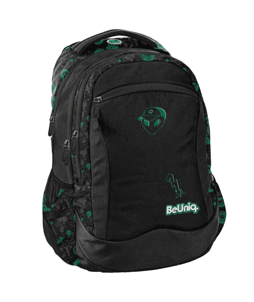 Plecak trzykomorowy dla nastolatka ALIEN czarno-zielony PASO BEUNIQ