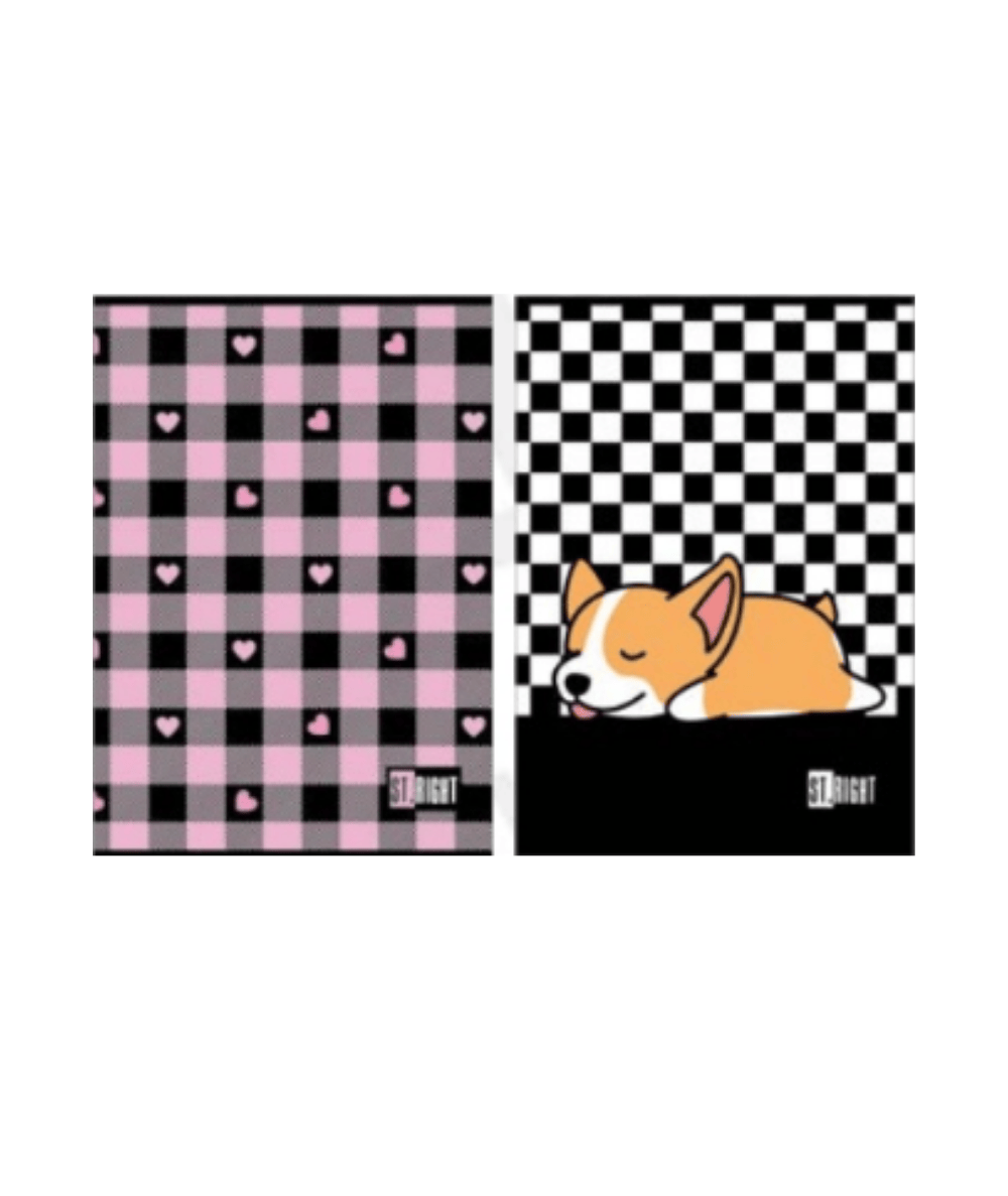 Zeszyt A4 duży szachownica sleepy corgi pink checkered STRIGHT