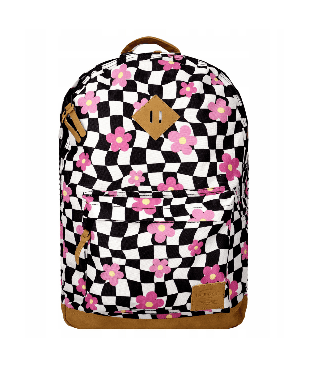 Funkcjonalny plecak do liceum w szachownicę i w kwiatki INCOOD