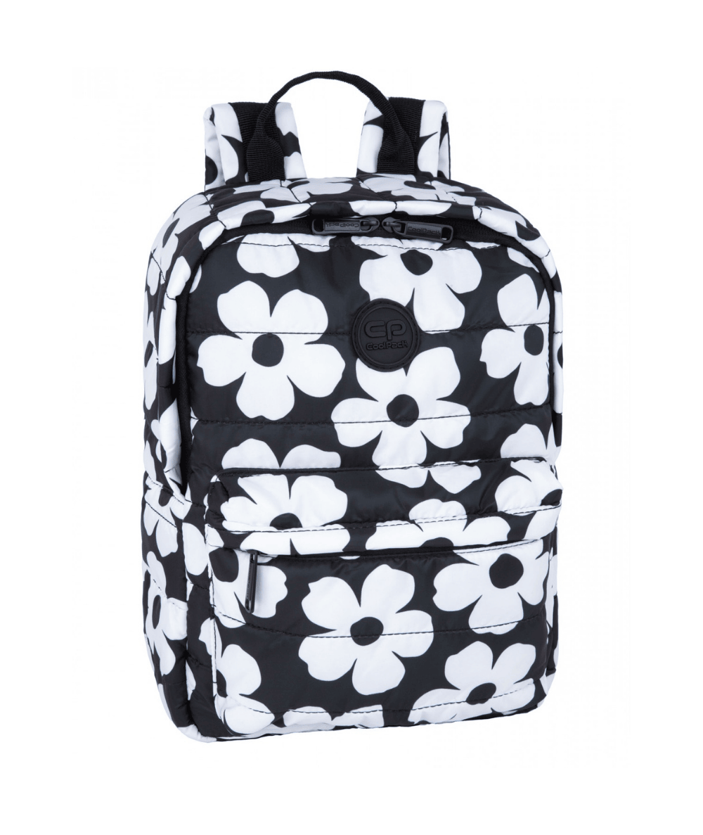 Czarny pelcak w białe kwiaty MAŁY PUCHOWY ABBY COOLPACK