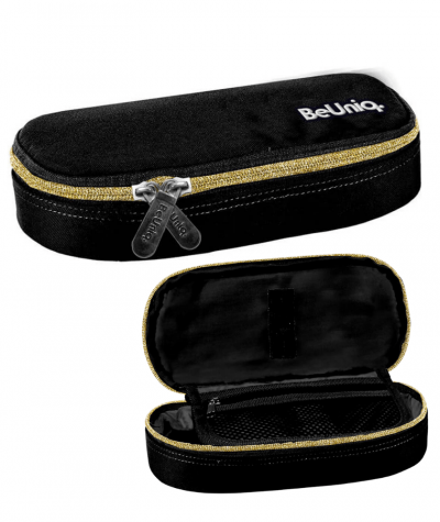 Pi&oacute;rnik z klapką szkolny gładki PASO BeUniq czarny ze złotym zamkiem