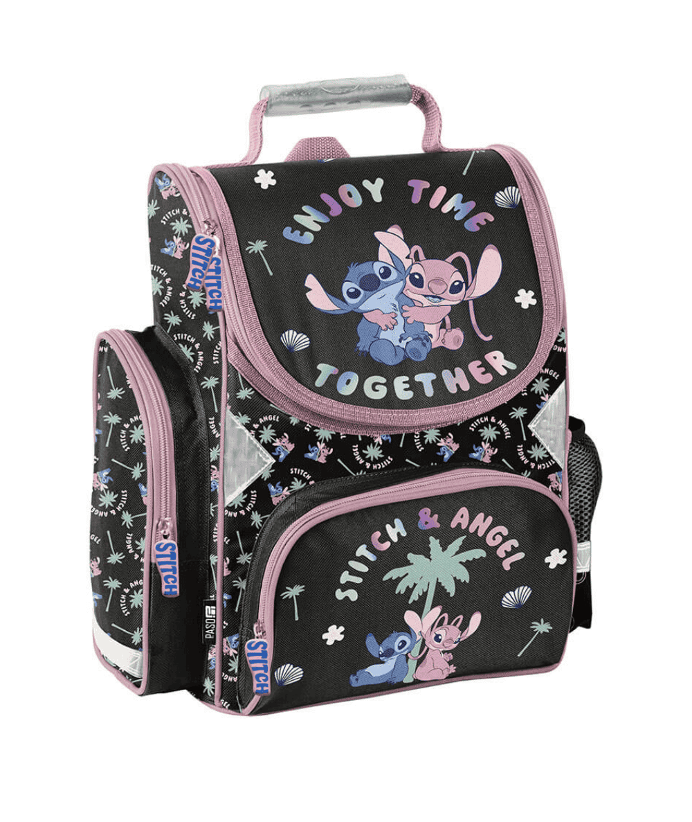 Ciemny tornister dla dziewczynki STITCH ANGEL kwiatki PASO