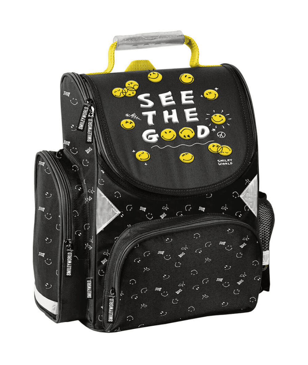 Czarny tornister do 1 klasy EMOTKI SMILEY WORLD PASO
