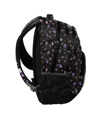 Duży plecak do 1 klasy czarny kwiatuszki PASO BEUNIQ