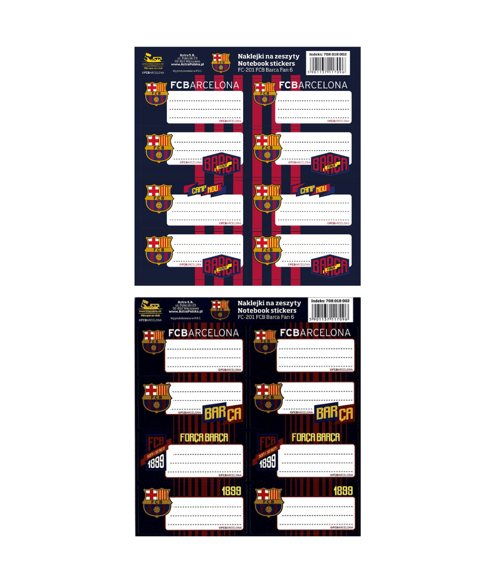 Naklejki FC BARCELONA barca na zeszyty ksiązki ASTRA