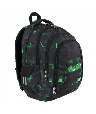 Plecak wielokomorowy do szkoły PIKSELE ZIELONY CZARNY ST.RIGHT Green Game