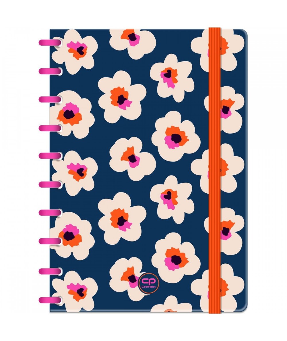 Granatowy brulion na spirali w kwiaty COOLPACK