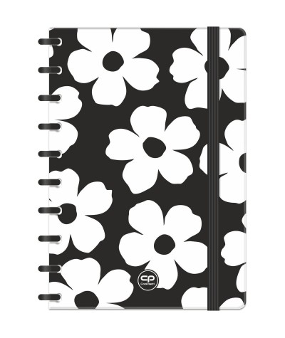 Czarny kołonotes w białe kwiaty FLORES JASMINE CoolPack