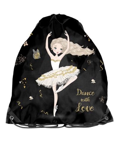 Czarno-złoty worek dla dziewczynki z baletnicą PASO