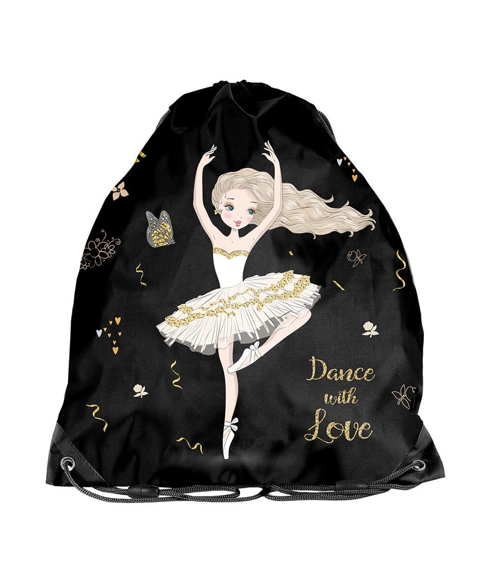 Czarno-złoty worek dla dziewczynki z baletnicą PASO