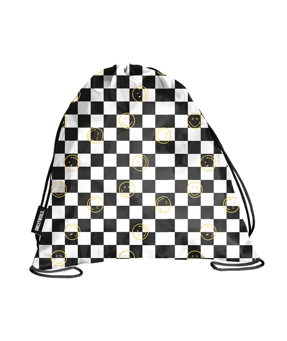 Czarno-biały worek szkolny dla nastolatka SZACHOWNICA EMOTIKONY PASO