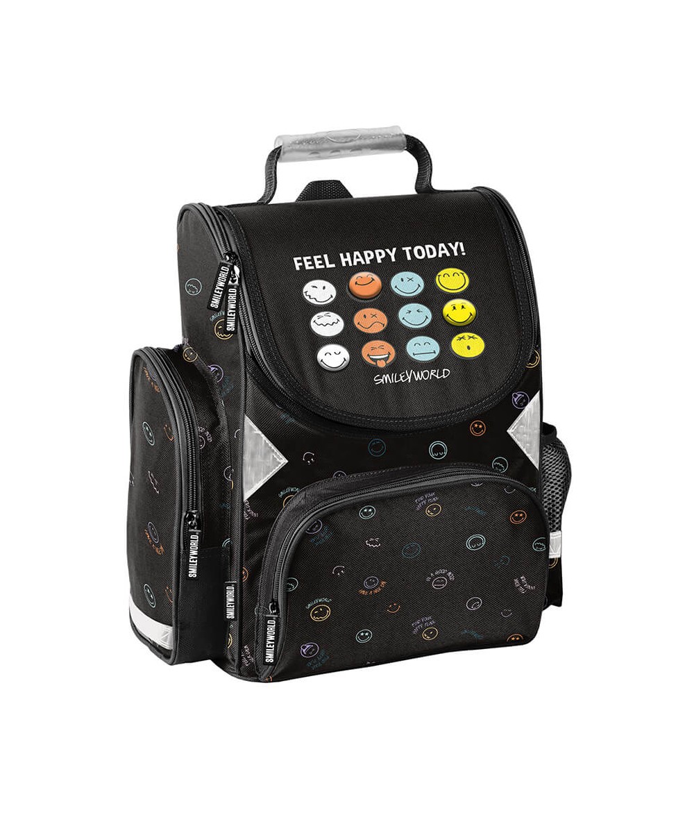 Czarny tornister w kolorowe buźki PASO 525