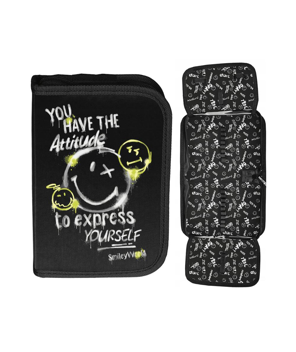 Pi&oacute;rnik rozkładany do 1 klasy PASO SMILEY WORLD czarny w emotki