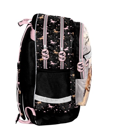 Dwukomorowy plecak w konie dla dziewczynki PASO czarny