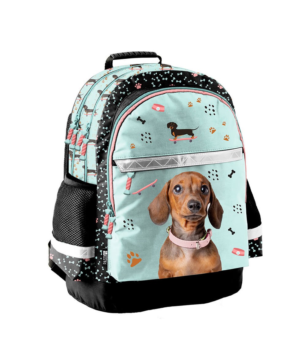 Miętowy plecak z jamnikiem PASO do 1 klasy