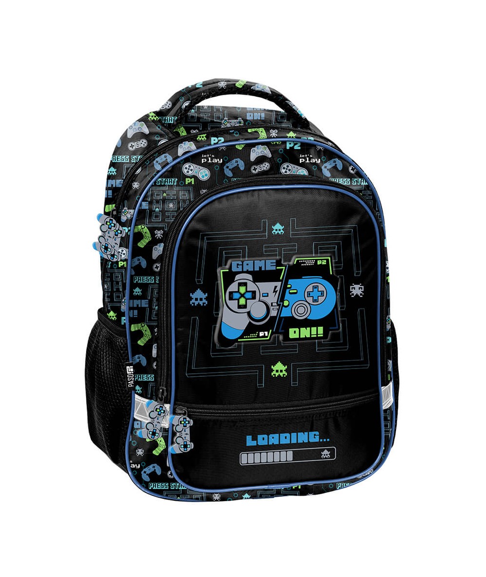Plecak z padem wczesnoszkolny PASO GAME ON PAD czarny w niebieskie pady