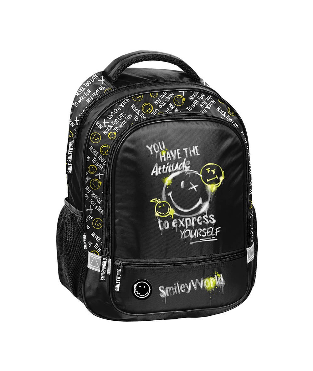 Plecak szkolny SMILEY WORLD czarny w emotki PASO