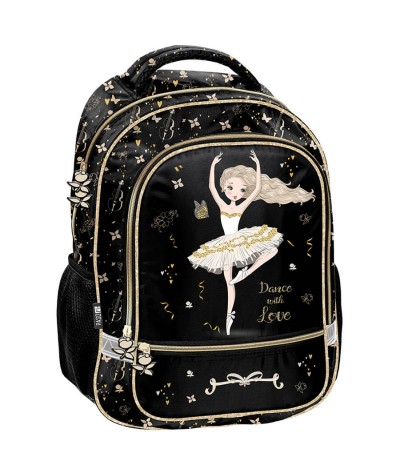 Czarny plecak z baletnicą glamour złoty PASO