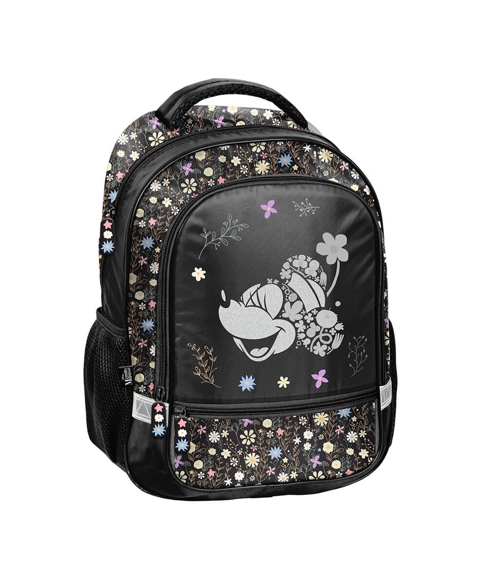 PASO Plecak z myszką minnie czarny w kwiatki