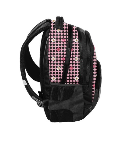 Plecak w szachownicę i kwiatki trzykomorowy PASO BEUNIQ