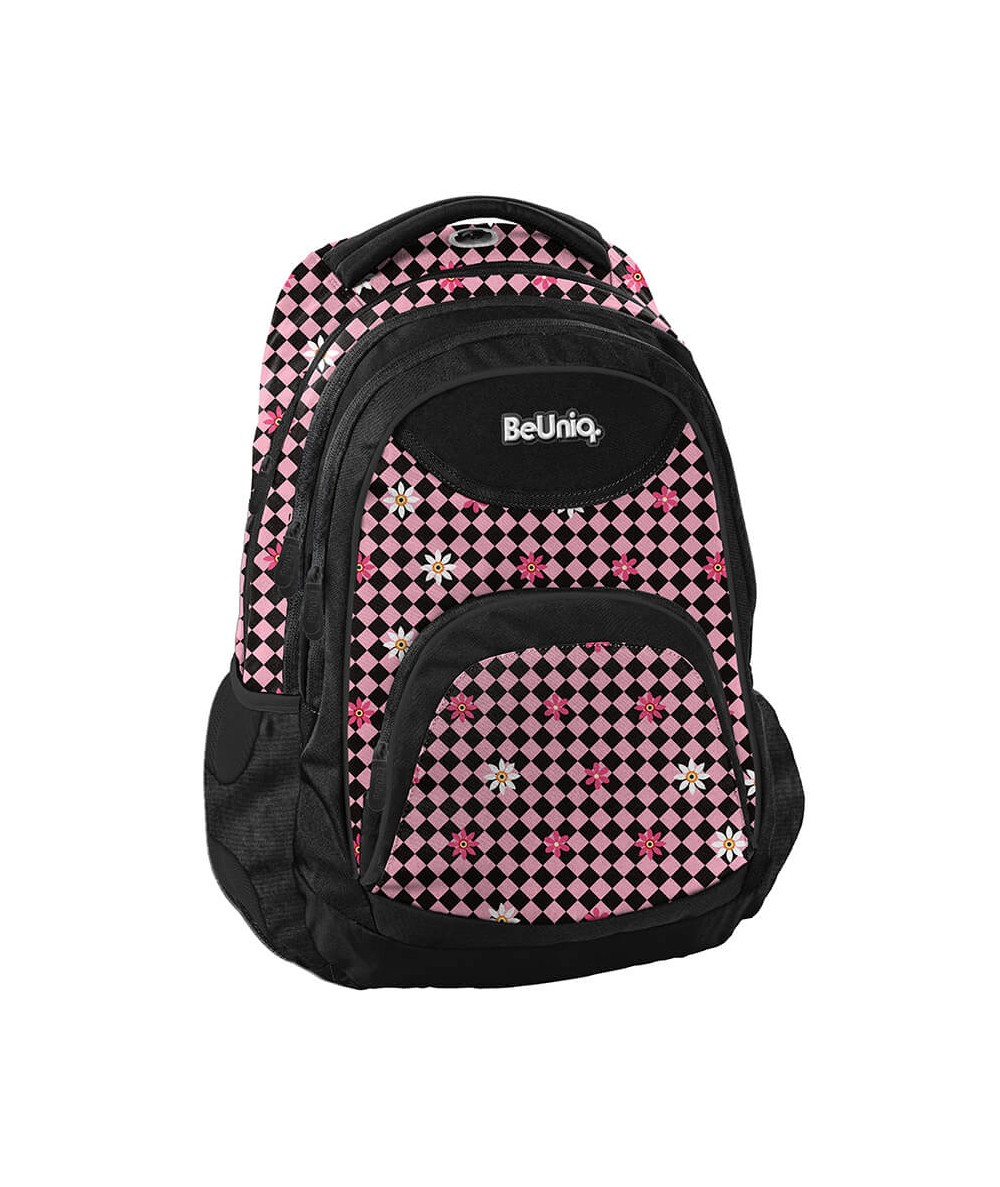Plecak SZACHOWNICA r&oacute;żowo-czarna w kwiatki PASO