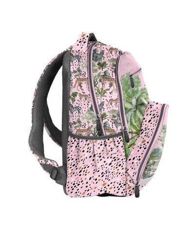Plecak dwukomorowy dla nastolatki PASO BEUNIQ w dzikie zwierzęta r&oacute;żowy