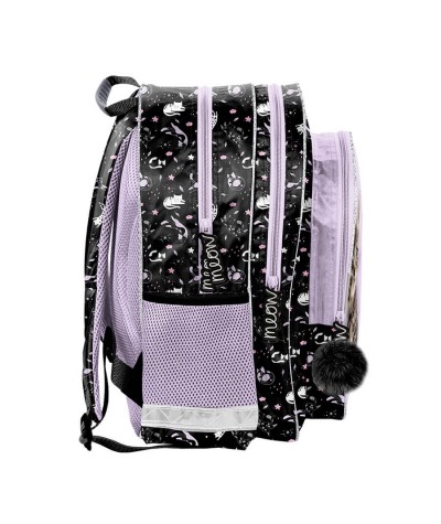 Dwukomorowy plecak z kotem czarno fioletowy PASO