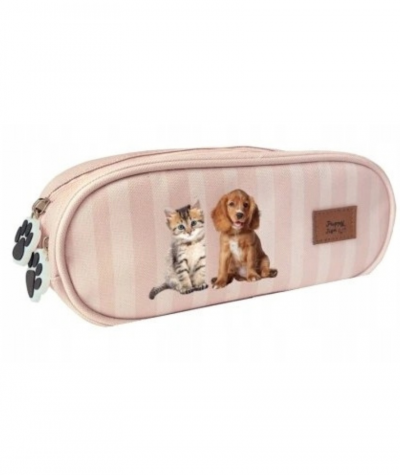 Pi&oacute;rnik z kotkiem i pieskiem Interdruk Puppy Sign - r&oacute;żowy w paski