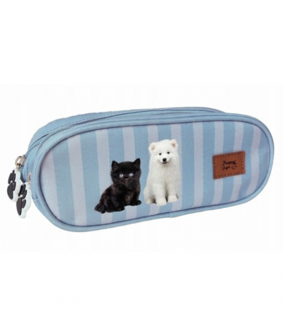 Pi&oacute;rnik z psem i kotem podw&oacute;jny szkolny niebieski INTERDRUK PUPPY SIGN