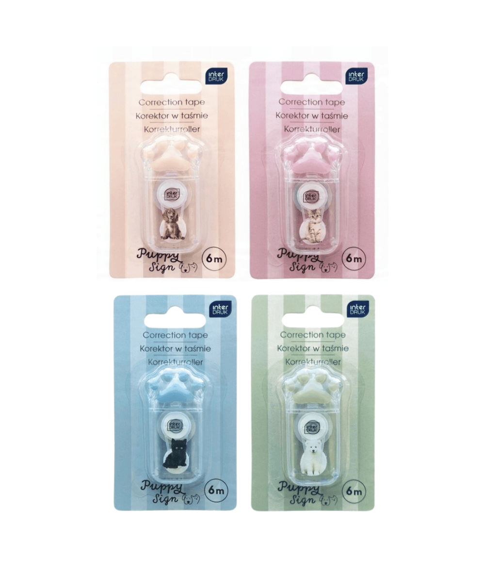 Korektor w taśmie z pieskiem lub kotkiem Interdruk pastelowe