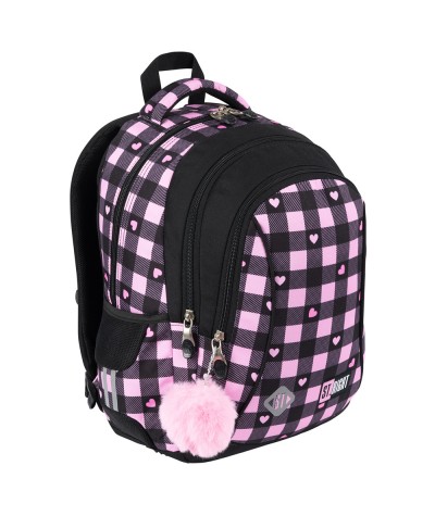trzykomorowy plecak PINK CHECKERED BP26 ST.RIGHT