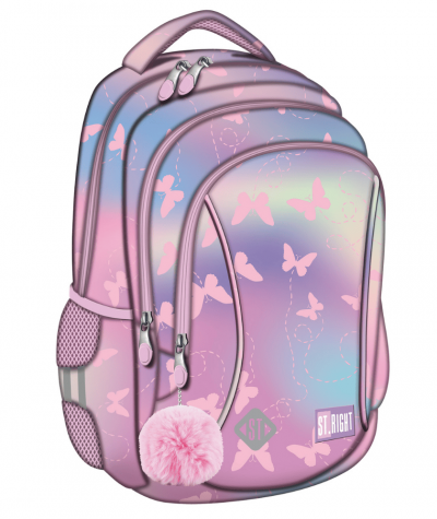 r&oacute;żowy plecak w motylki do 1 klasy ST.RIGHT PINK BUTTERFLIES