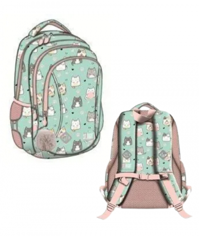 Plecak wczesnoszkolny w kotki miętowy ST.RIGHT CHARMING CATS