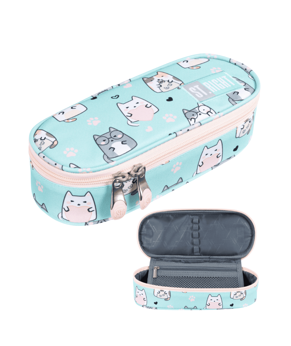 Saszetka pi&oacute;rnik w kotki szkolny miętowy CHARMING CATS ST.RIGHT