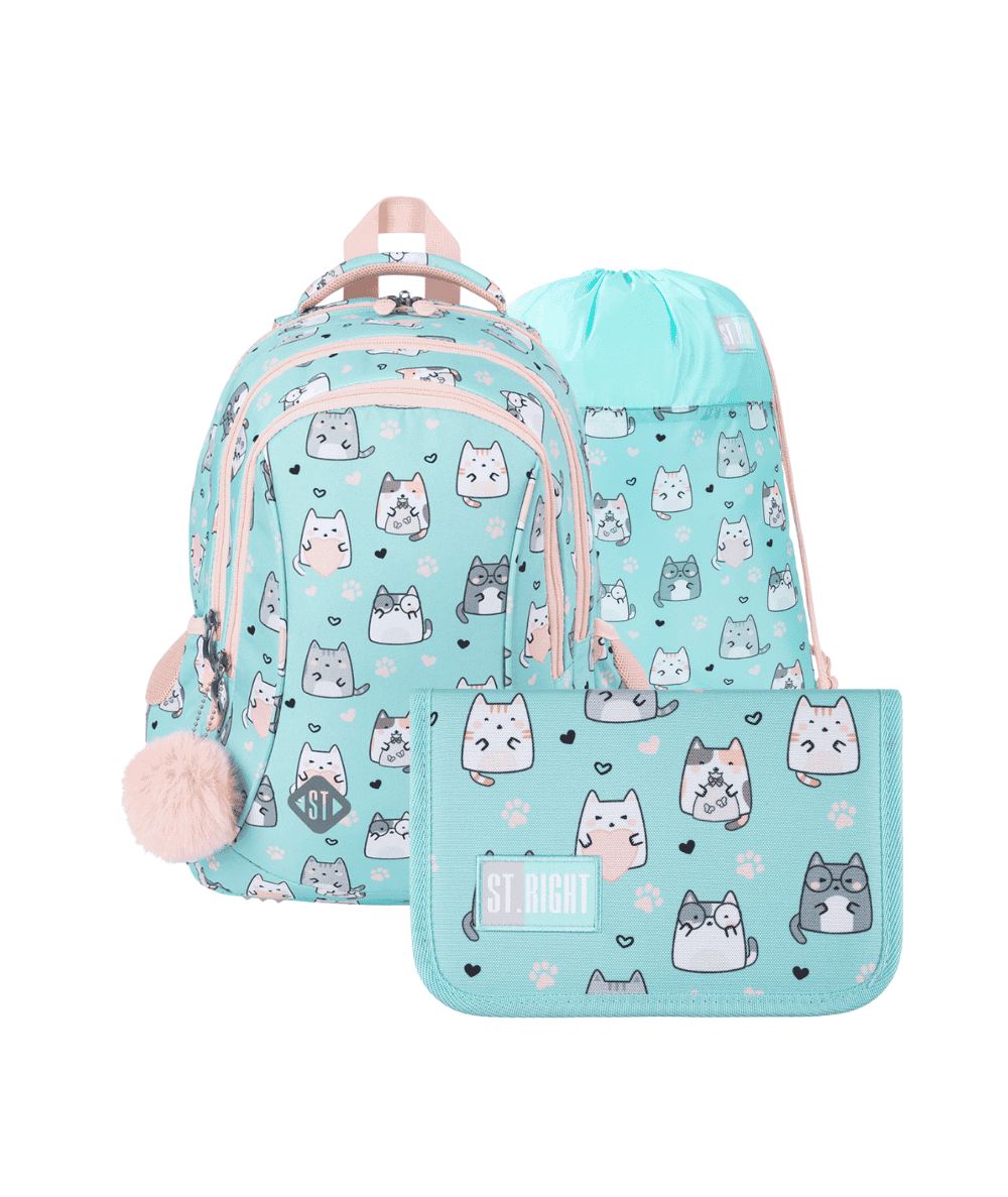 Zestaw ST.RIGHT CHARMING CATS - plecak pi&oacute;rnik worek w koty