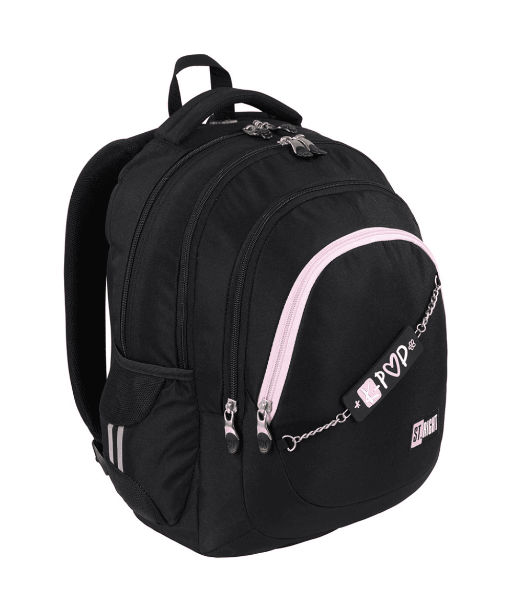 Plecak trzykomorowy duży czarny ST.RIGHT BP06 - PINK K-POP