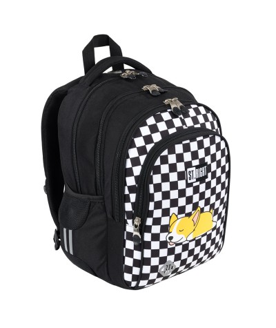solidny plecak do 1 klasy w szachownice ST.RIGHT SLEEPY CORGI
