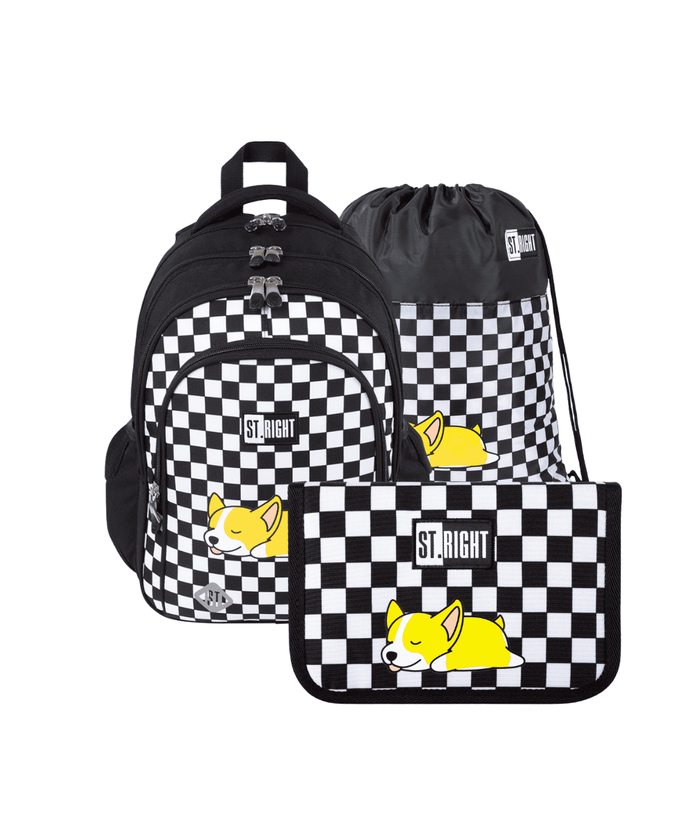 Zestaw w szachownice do 1 klasy PIESEK SLEEPY CORGI ST.RIGHT