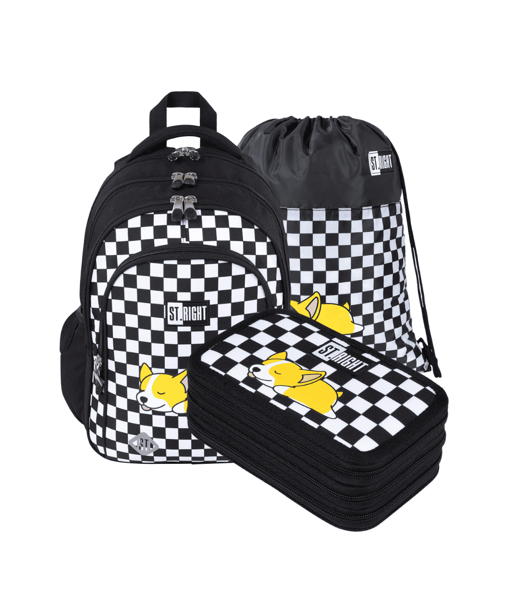 Zestaw do 1 klasy w szachownice  SLEEPY CORGI ST.RIGHT