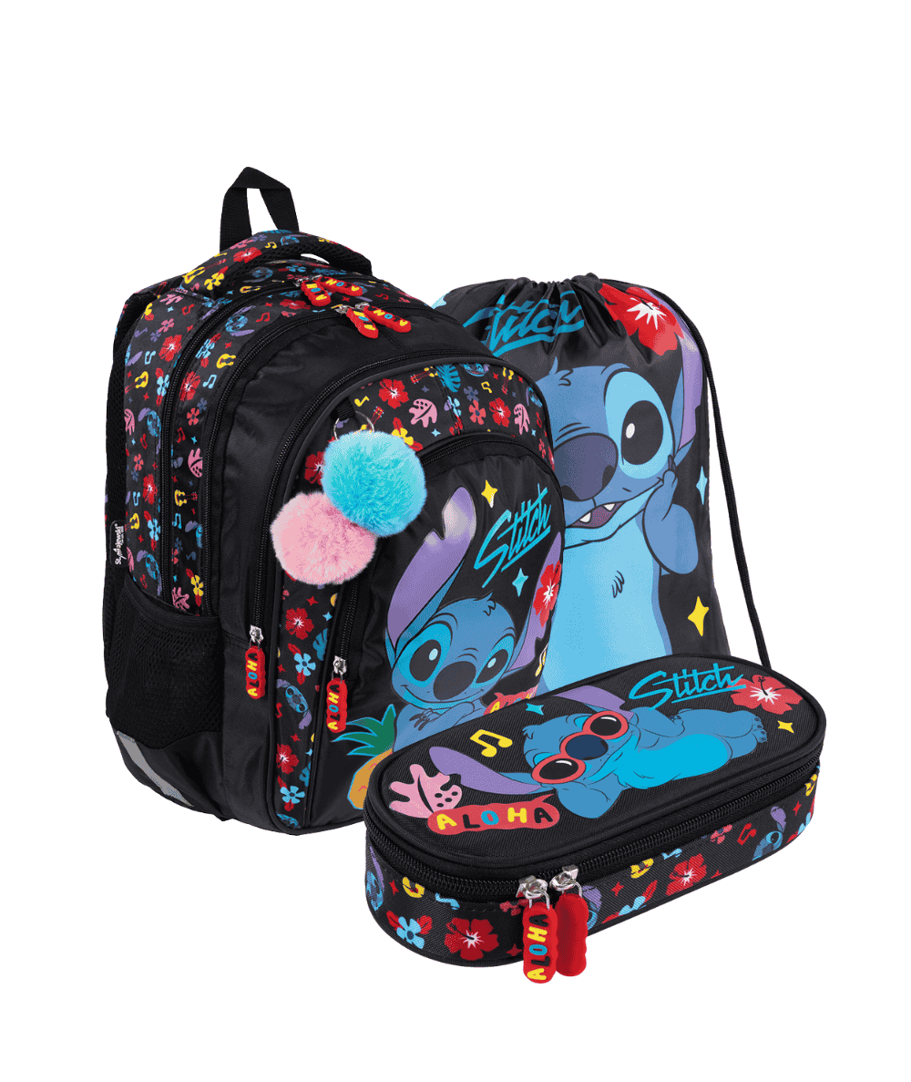 Zestaw szkolny BLACK ALOHA z pi&oacute;rnikiem z klapką St.Majewski STITCH