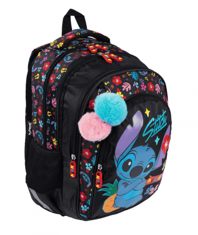 Czarny plecak ze Stitchem do 1 klasy St.Majewski BP58 - BLACK ALOHA