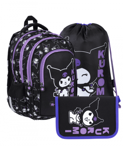Zestaw KUROMI BLACK - 3 elementy - plecak worek pi&oacute;rnik rozkładany