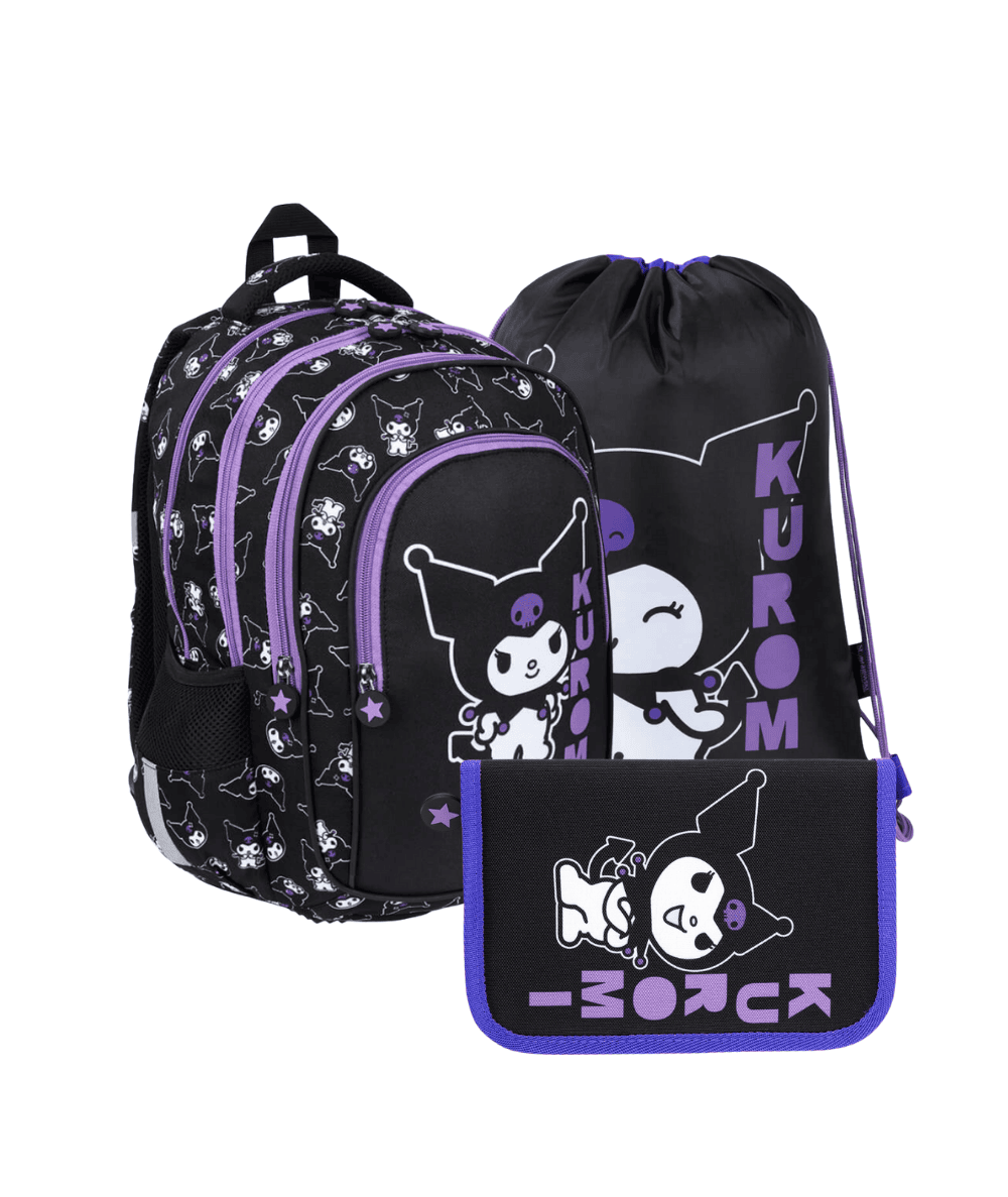 Zestaw KUROMI BLACK - 3 elementy - plecak worek pi&oacute;rnik rozkładany