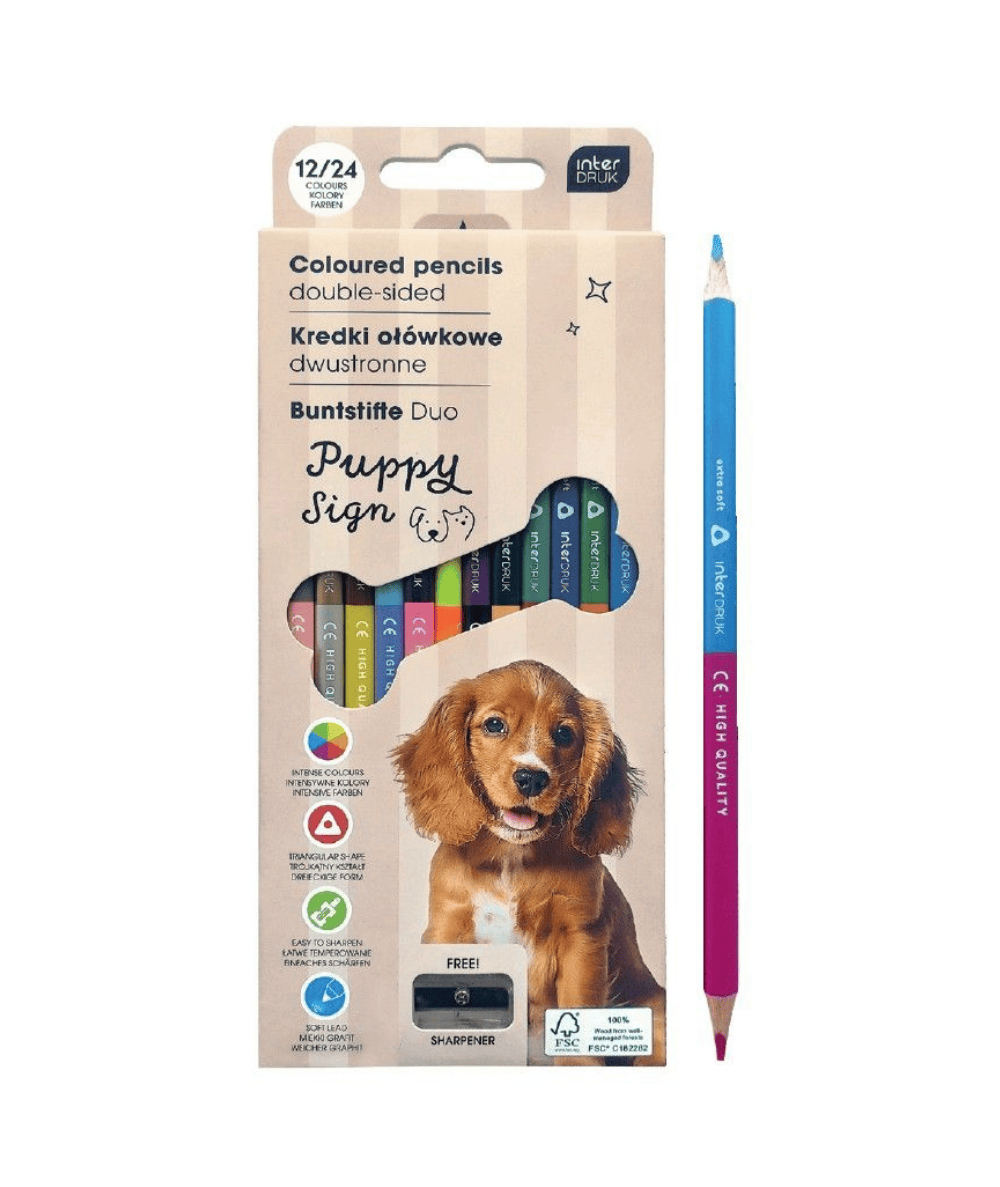 Oł&oacute;wkowe kredki dwustronne INTERDRUK PUPPY SIGN