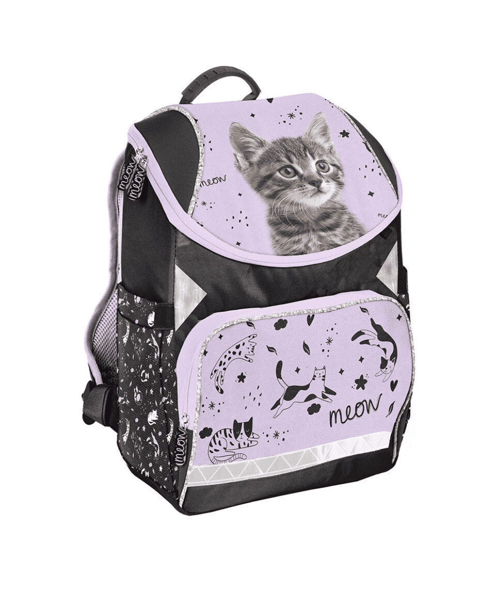 Fioletowy tornister do 1 klasy z kotkiem PASO 575