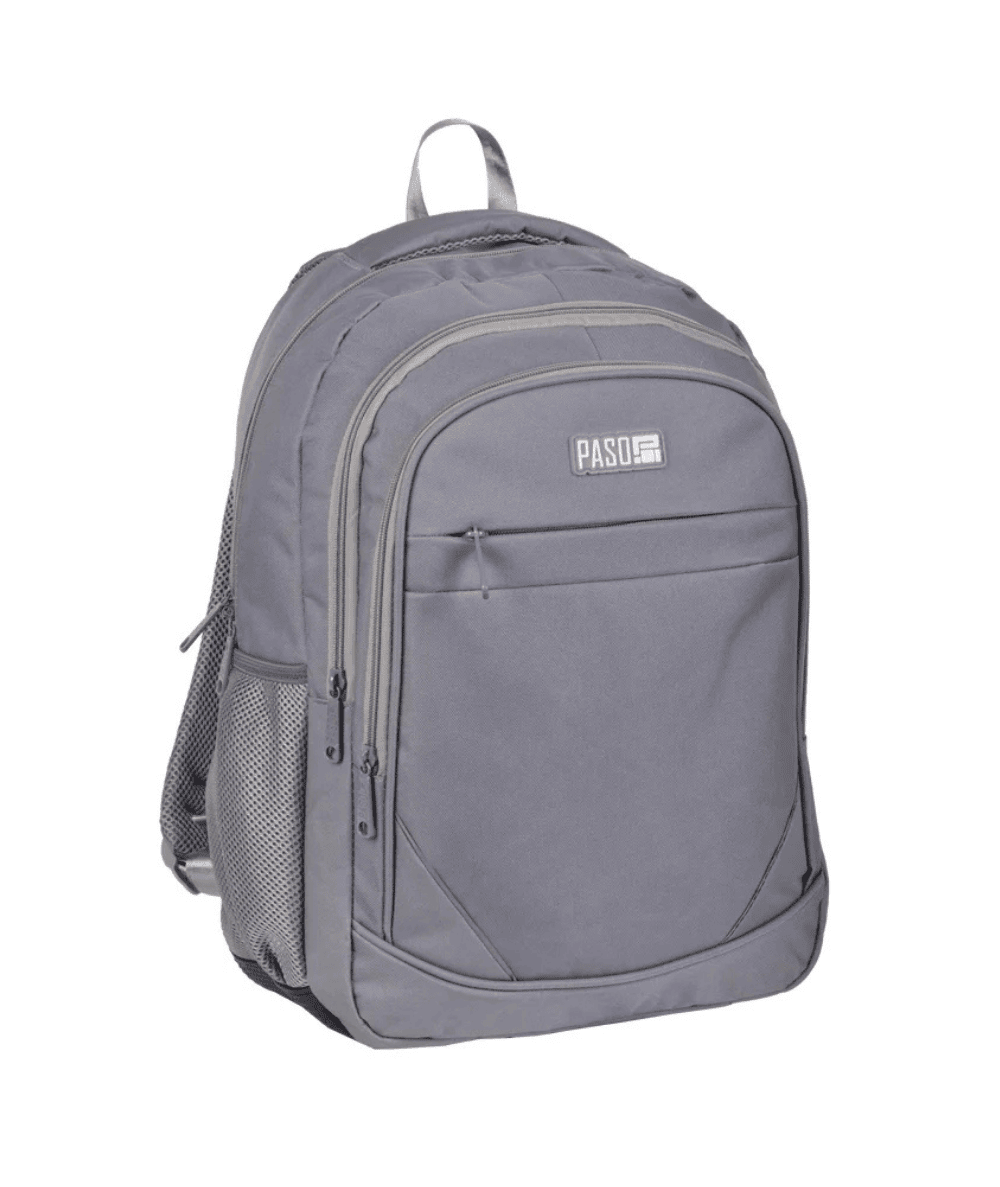 PlecaSzary Plecak trzykomorowy - bez wzoru - PASO biznesowy męski na studia