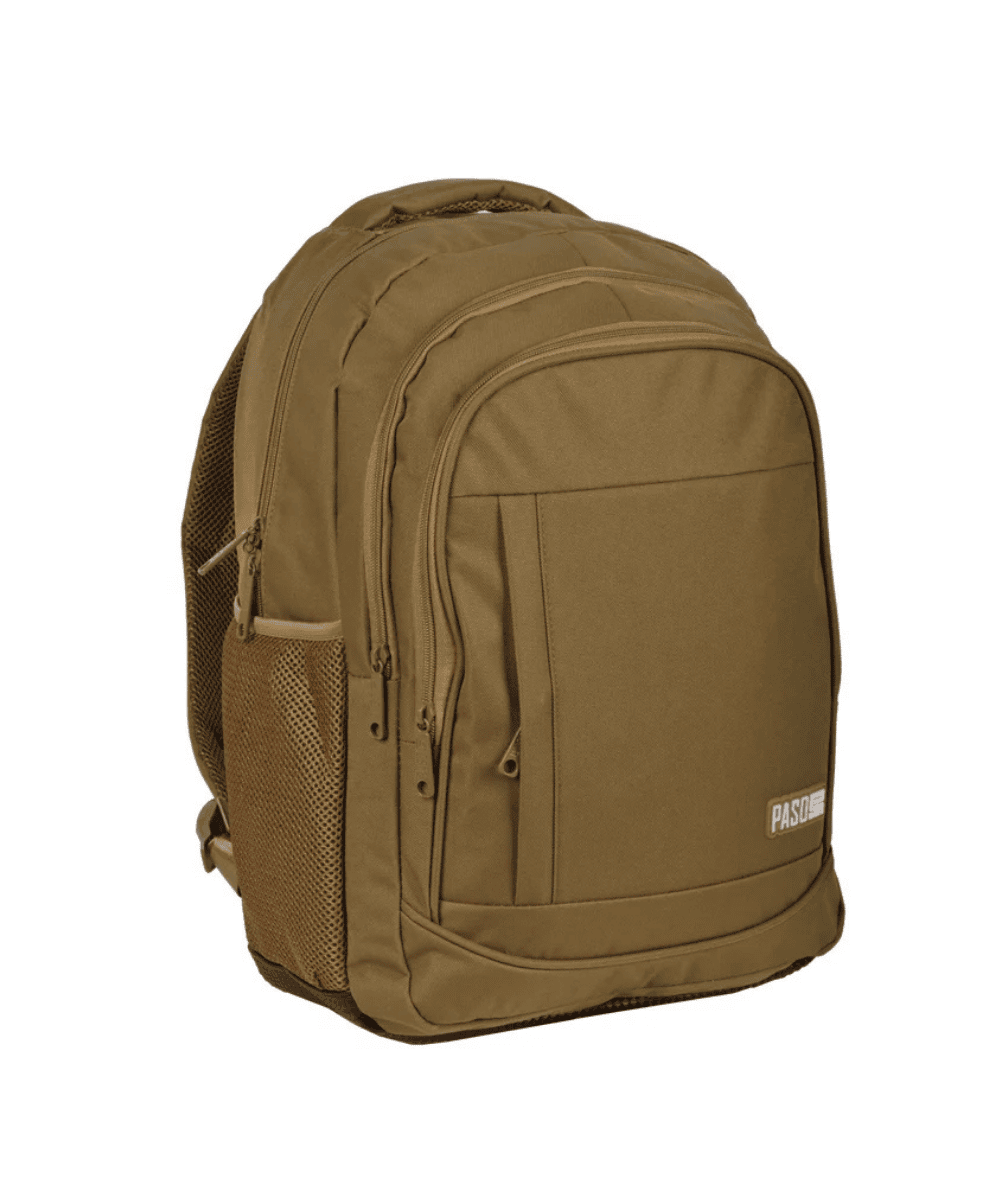 Męski Plecak trzykomorowy - zielony khaki - PASO do pracy, do liceum Ciemnozielony plecak do pracy dla mężczyzny PASO